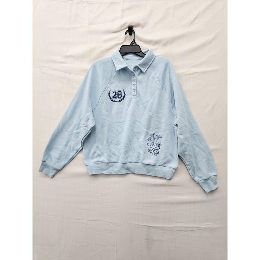 Zoe + Liv Womens NYC Flower Market Collared Snap Sweatshirt Blue Size Small